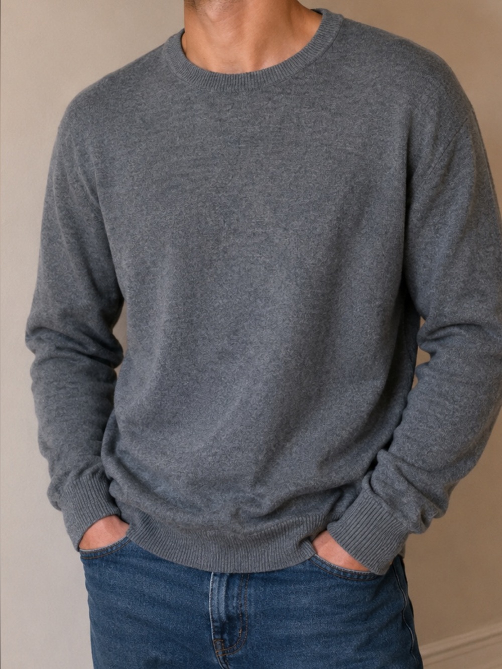 American Tall Men’s Tall L Gray Crewneck Knit Sweater